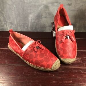Coach Carson Espadrille Bright Coral Signature Logo Size 11